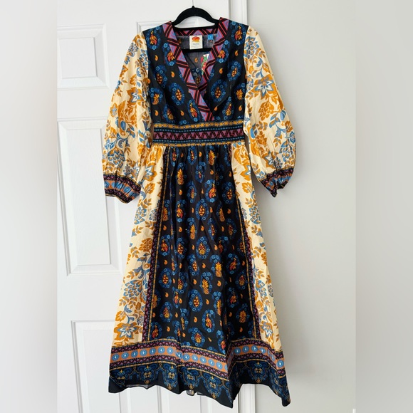 Farm Rio Puff-Sleeve V-Neck Maxi Dress, Size XS - Picture 5 of 13